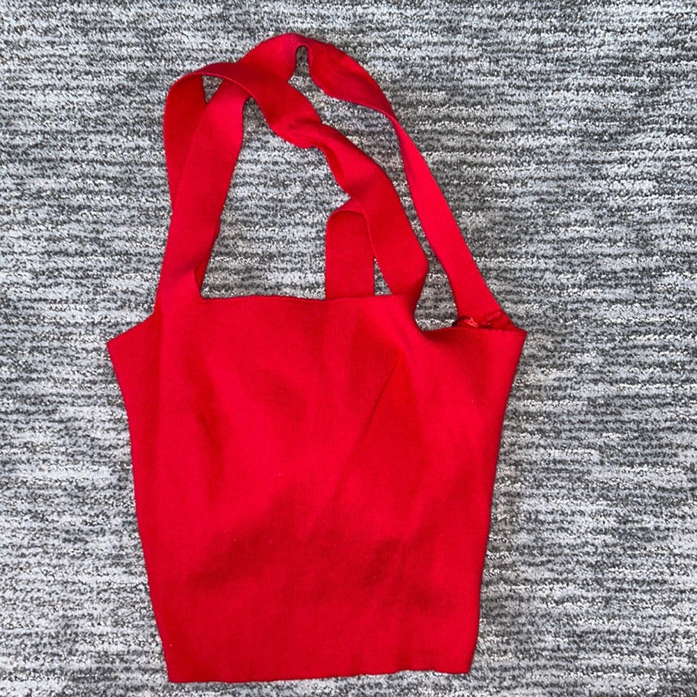 Red Cropped Back Tie Blouse - Size Large, Never Worn